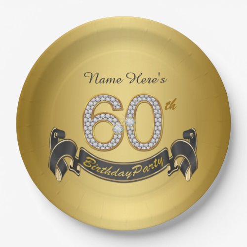 Gold Diamond 60th Birthday Party Paper Plates