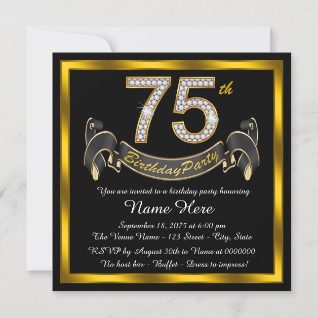 Gold Diamond 75th Birthday Party Invitation (Front)