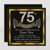 Gold Diamond 75th Birthday Party Invitation (Front/Back)