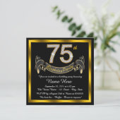 Gold Diamond 75th Birthday Party Invitation (Standing Front)