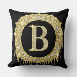 Gold Diamond B Letter Monogram Personal Throw Pillow