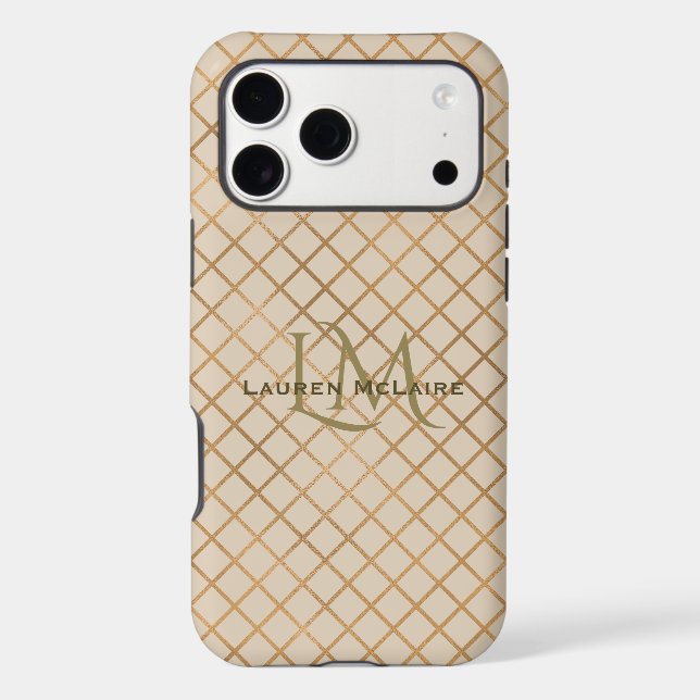 Gold Diamond & Beach Taupe Monogram  Case-Mate iPhone Case (Back)