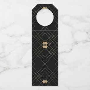 Gold Diamond Black Geometric Deco Gatsby Wedding Bottle Hanger Tag