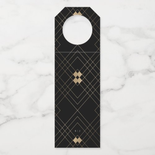 Gold Diamond Black Geometric Deco Gatsby Wedding Bottle Hanger Tag