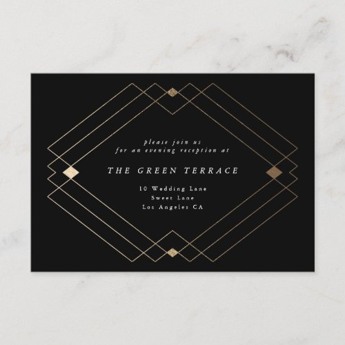 Gold Diamond Black Geometric Deco Gatsby Wedding Enclosure Card