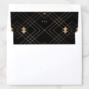 Gold Diamond Black Geometric Deco Gatsby Wedding Envelope Liner