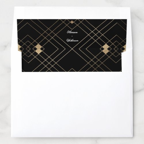 Gold Diamond Black Geometric Deco Gatsby Wedding Envelope Liner