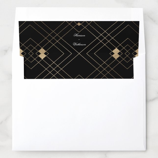 Gold Diamond Black Geometric Deco Gatsby Wedding Envelope Liner (In Envelope)