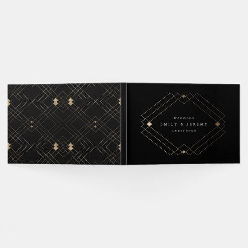 Gold Diamond Black Geometric Deco Gatsby Wedding Guest Book