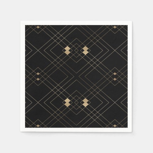 Gold Diamond Black Geometric Deco Gatsby Wedding Napkins