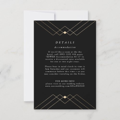 Gold Diamond Black Geometric Deco Gatsby Wedding RSVP Card