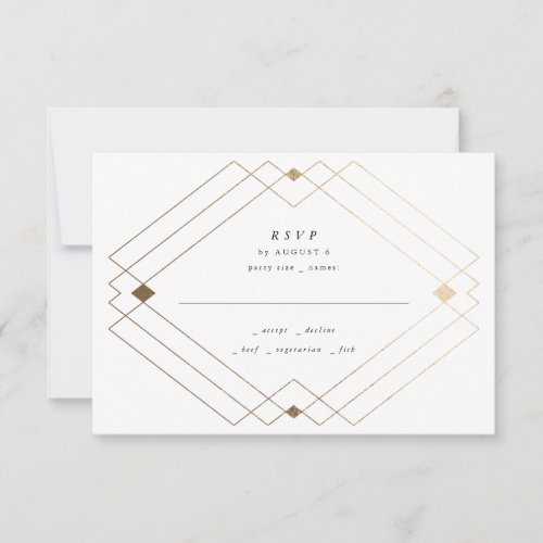 Gold Diamond Black Geometric Deco Gatsby Wedding RSVP Card