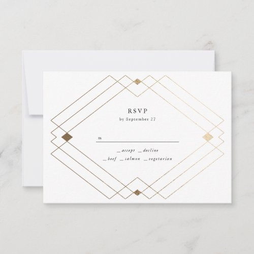 Gold Diamond Black Geometric Deco Gatsby Wedding RSVP Card