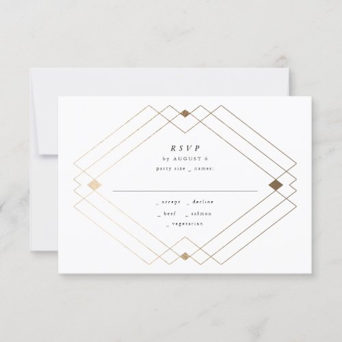 Gold Diamond Black Geometric Deco Gatsby Wedding RSVP Card