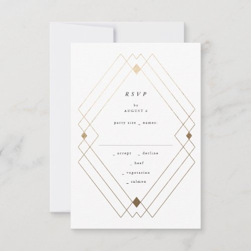 Gold Diamond Black Geometric Deco Gatsby Wedding RSVP Card