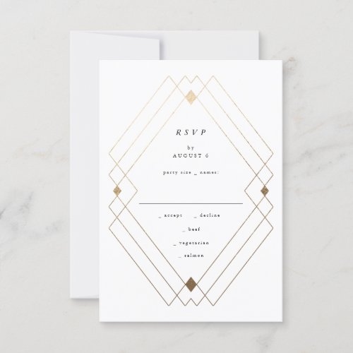 Gold Diamond Black Geometric Deco Gatsby Wedding RSVP Card