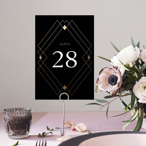 Gold Diamond Black Geometric Deco Gatsby Wedding Table Number