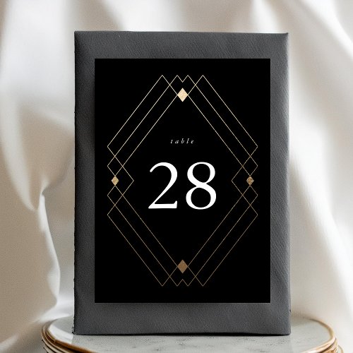 Gold Diamond Black Geometric Deco Gatsby Wedding Table Number