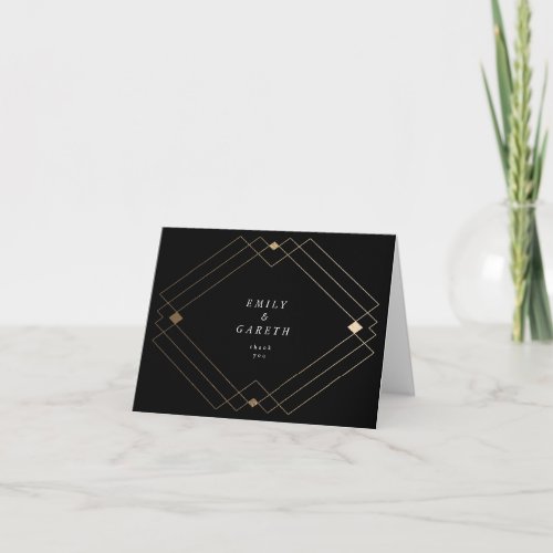 Gold Diamond Black Geometric Deco Gatsby Wedding Thank You Card
