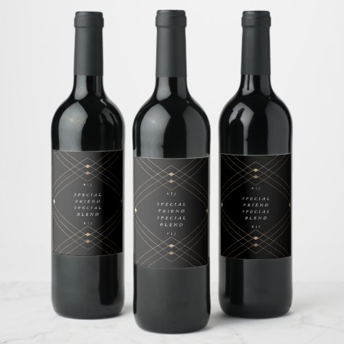 Gold Diamond Black Geometric Deco Gatsby Wedding Wine Label