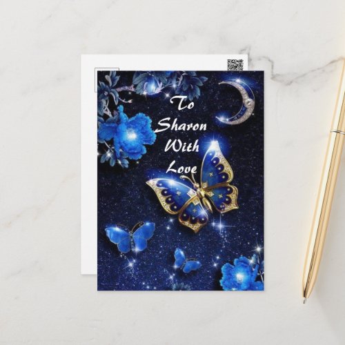 Gold Diamond Butterfly and Moon Postcard