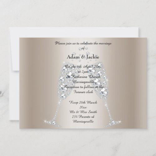 Gold Diamond Champagne Glass ELEGANT WEDDING Invitation