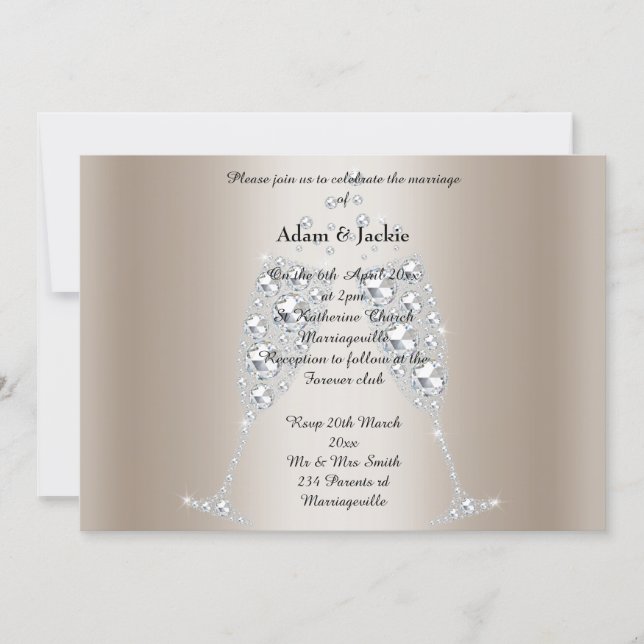Gold Diamond Champagne Glass ELEGANT WEDDING Invitation (Front)