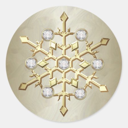 Gold Diamond Christmas Holiday Snowflake Classic Round Sticker