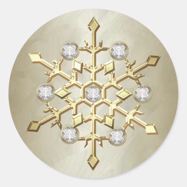 Gold Diamond Christmas Holiday Snowflake Classic Round Sticker | Zazzle