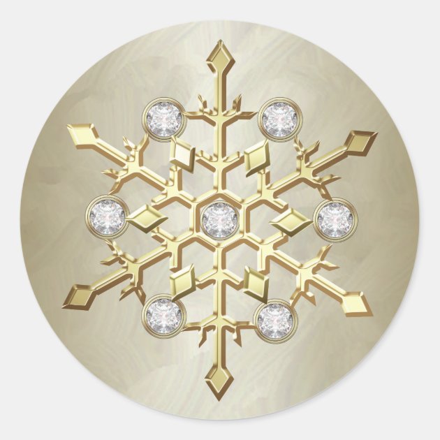 Gold Diamond Christmas Holiday Snowflake Classic Round Sticker