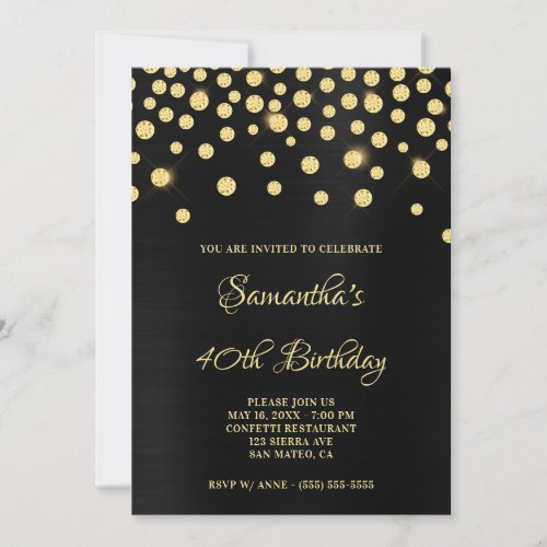 Gold Diamond Confetti Black Satin Foil Ombre Invitation