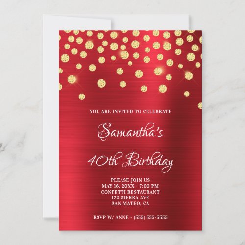 Gold Diamond Confetti Red Foil Satin Ombre Invitation