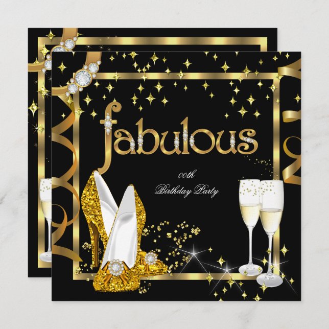 Gold Diamond Fabulous Glitter High Heels Party Invitation (Front/Back)