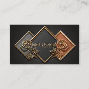 Gold Diamond Floral Color Block Midnight Black Business Card