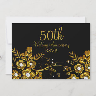 Gold Diamond Floral Swirl 50th Anniversary RSVP Invitation