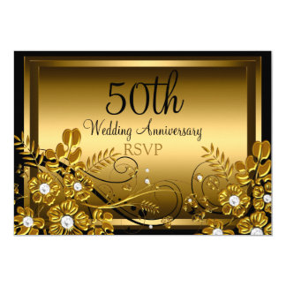 Gold Diamond Floral Swirl 50th Anniversary RSVP Invitation