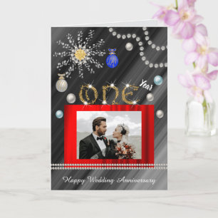 Gold Diamond Gem 1st Wedding Anniversary Card
