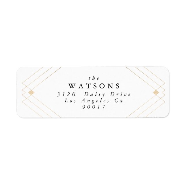 Gold Diamond Geometric Art Deco Gatsby Wedding Label (Front)