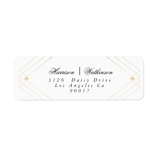 Gold Diamond Geometric Art Deco Gatsby Wedding Label (Front)
