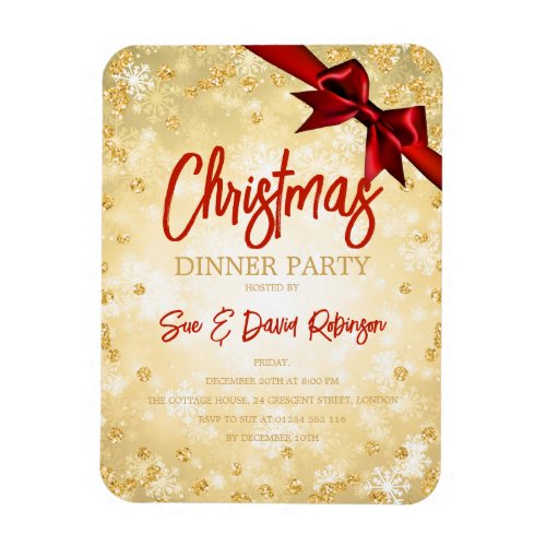 Gold Diamond Glitter Red Ribbon Xmas Invite  Magnet