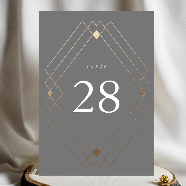 Gold Diamond Gray Geometric Deco Gatsby Wedding Table Number (Creator Uploaded)