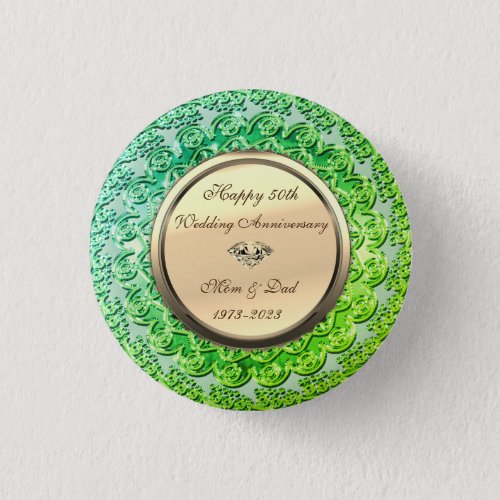 Gold Diamond Green 50th Wedding Anniversary Button