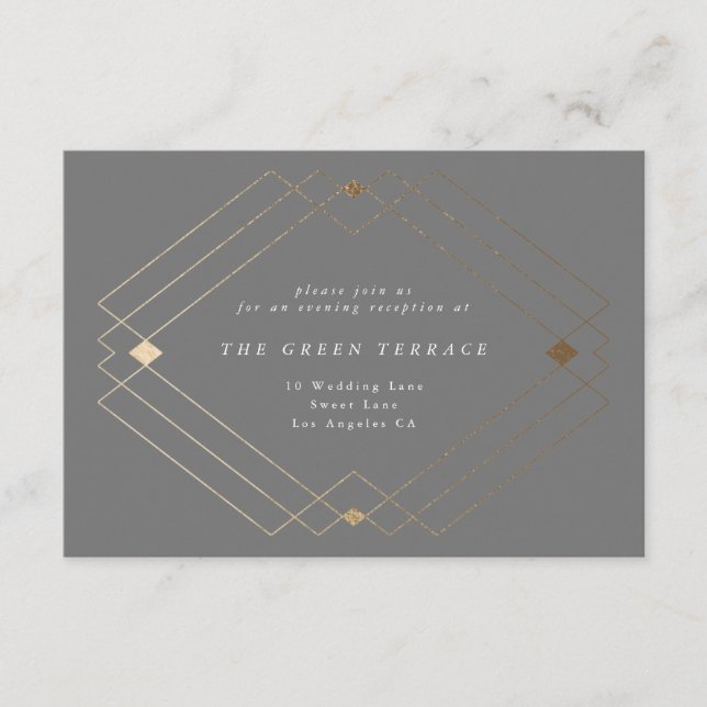 Gold Diamond Grey Geometric Deco Gatsby Wedding Enclosure Card (Front)