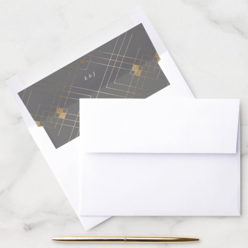 Gold Diamond Grey Geometric Deco Gatsby Wedding Envelope Liner