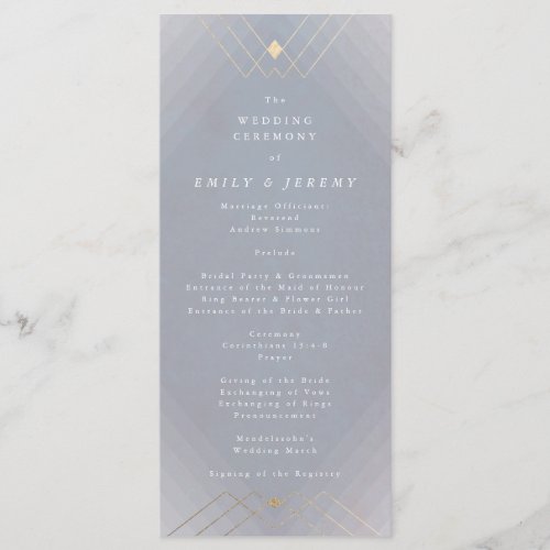 Gold Diamond Grey Geometric Deco Gatsby Wedding Program