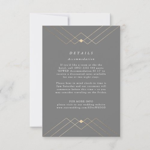 Gold Diamond Grey Geometric Deco Gatsby Wedding RSVP Card