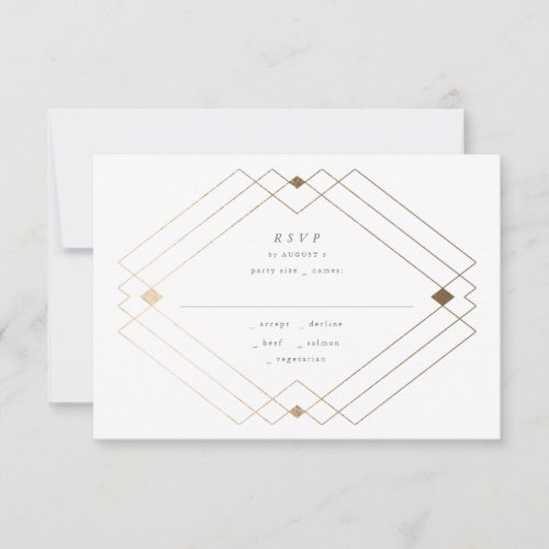 Gold Diamond Grey Geometric Deco Gatsby Wedding RSVP Card
