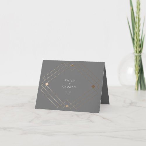 Gold Diamond Grey Geometric Deco Gatsby Wedding Thank You Card