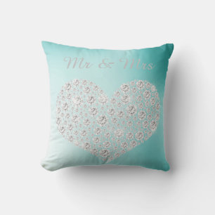 GOLD DIAMOND HEART CUSHION WEDDING green