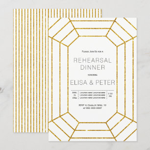 Gold diamond jewel wedding rehearsal dinner invitation